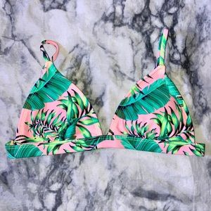 NWOT Tropical Palm Leaf Bubble Gum Pink Triangle String Bikini Top Small